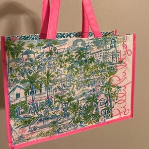 Lilly Pulitzer Tropical Resort Palm Tree Scene Market Shopper Tote Bag NWOT